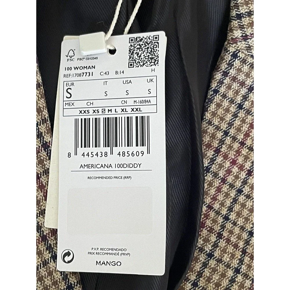 MANGO MNG Women’s Size Small Wrap Check Suit Blazer NWT OPEN 2 OFFERS - Picture 14 of 14